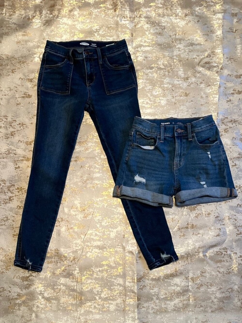 Old Navy Jeggings Shorts Girls size 10 Blue Distressed School Casual Lot of 2
